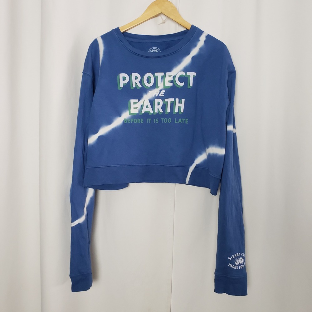 Parks Project Sierra Club Protect The Earth Cropped Blue Tie Dye Sweatshirt XL